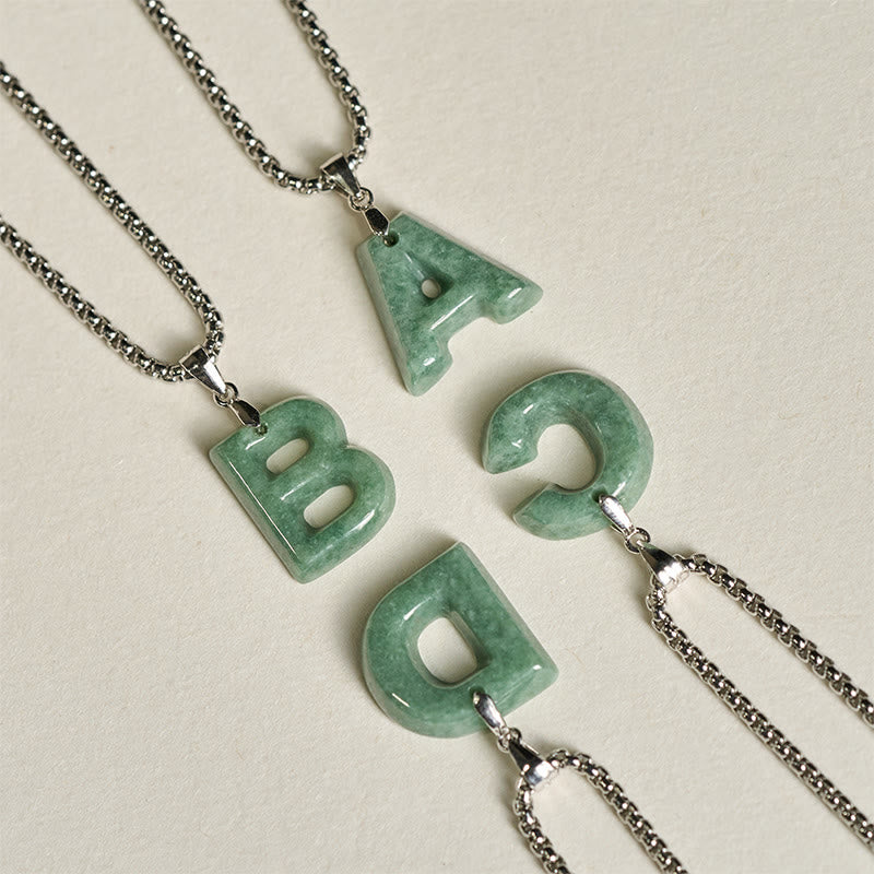 Buddha Stones Natural A-Z Letter Jade Titanium Steel Wide Chain Prosperity Necklace Pendant - image 36
