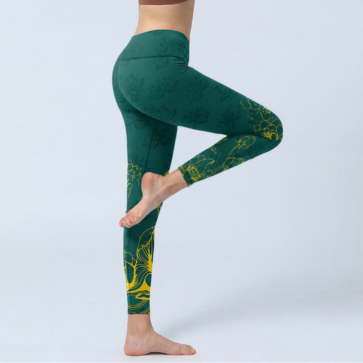 Buddha Stones Lotus Buddha Image Pattern Print Gym Leggings Women's Yoga Pants - image 3