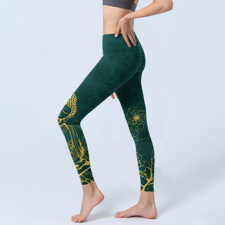 Buddha Stones Lotus Buddha Image Pattern Print Gym Leggings Women's Yoga Pants - image 2