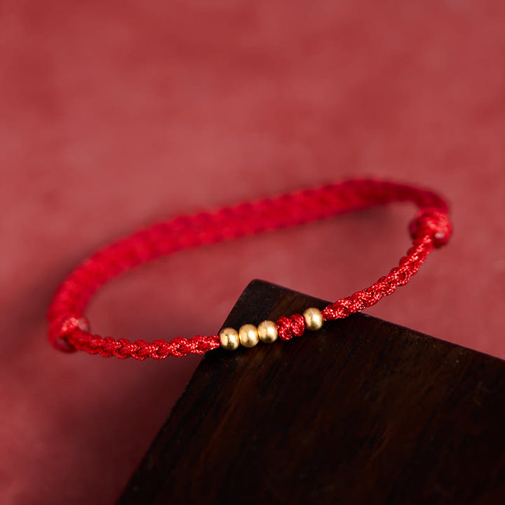 Buddha Stones 925 Sterling Silver Plated Gold Beads Red String Connection Adjustable Bracelet - image 2