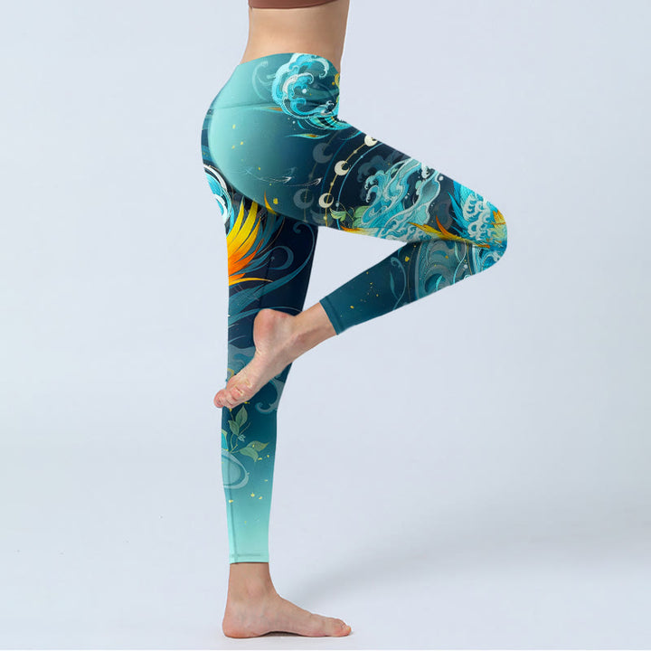 Buddha Stones Dreamy Lively Phoenix Cloud Pattern Print Gym Leggings Women's Yoga Pants - image 3
