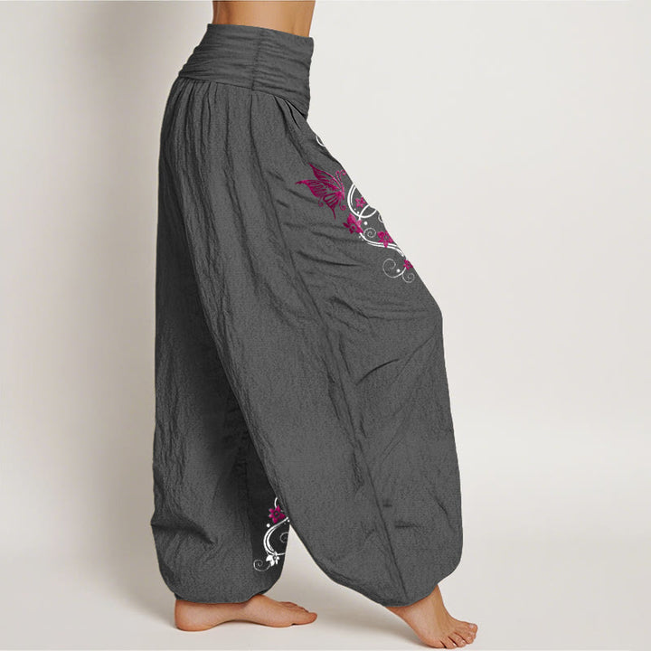 Buddha Stones Pure Cotton Softly Colored Butterfly Flower Vine Pattern Women's Elastic Waist Harem Pants - image 10