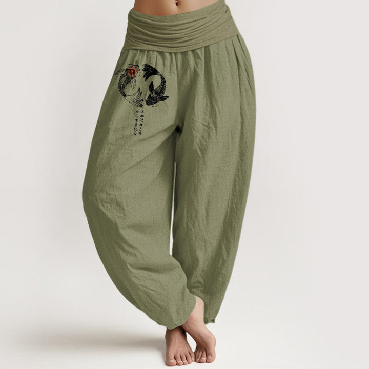 Buddha Stones Pure Cotton Koi Fish Pattern Women's Elastic Waist Harem Pants - OliveDrab - US16，UK/AU20，EU48 (3XL) - image 14