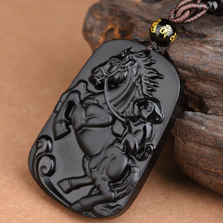 Buddha Stones Year of the Horse Monkey Design Black Obsidian Purification Necklace Pendant - image 10