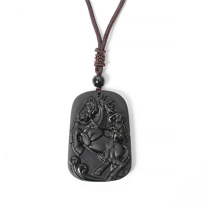 Buddha Stones Year of the Horse Monkey Design Black Obsidian Purification Necklace Pendant - image 6