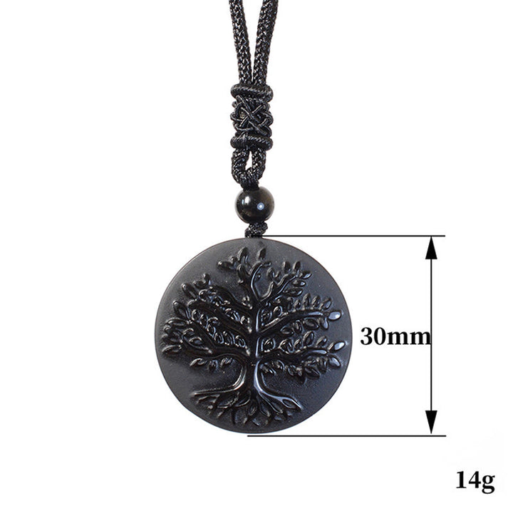 Buddha Stones Natural The Tree of Life Pattern Black Obsidian Transformation Necklace Pendant - image 6