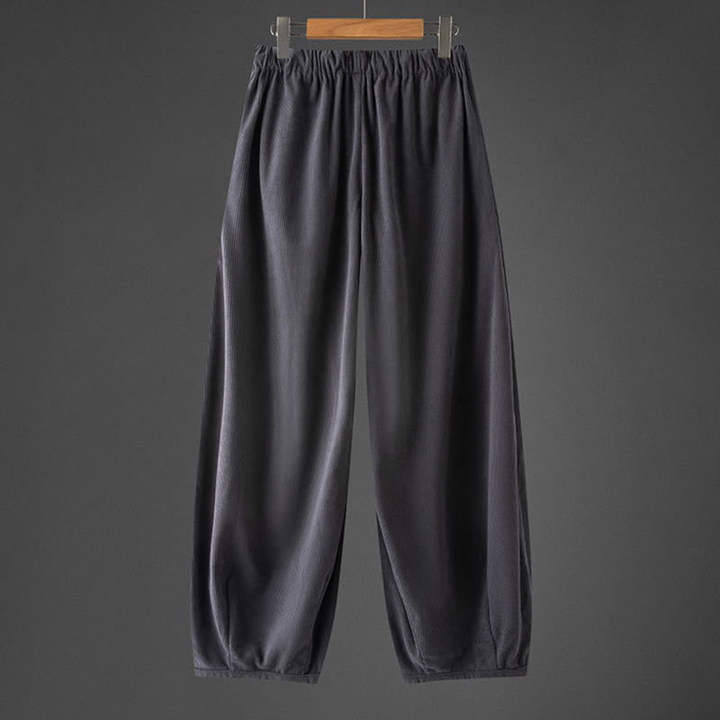 Buddha Stones Winter Men's Drawstring Plain Elastic Waistband Design Corduroy Pants With Pockets - image 1