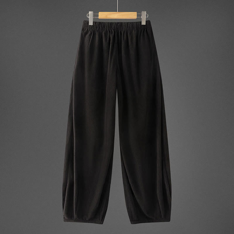 Buddha Stones Winter Men's Drawstring Plain Elastic Waistband Design Corduroy Pants With Pockets - image 9