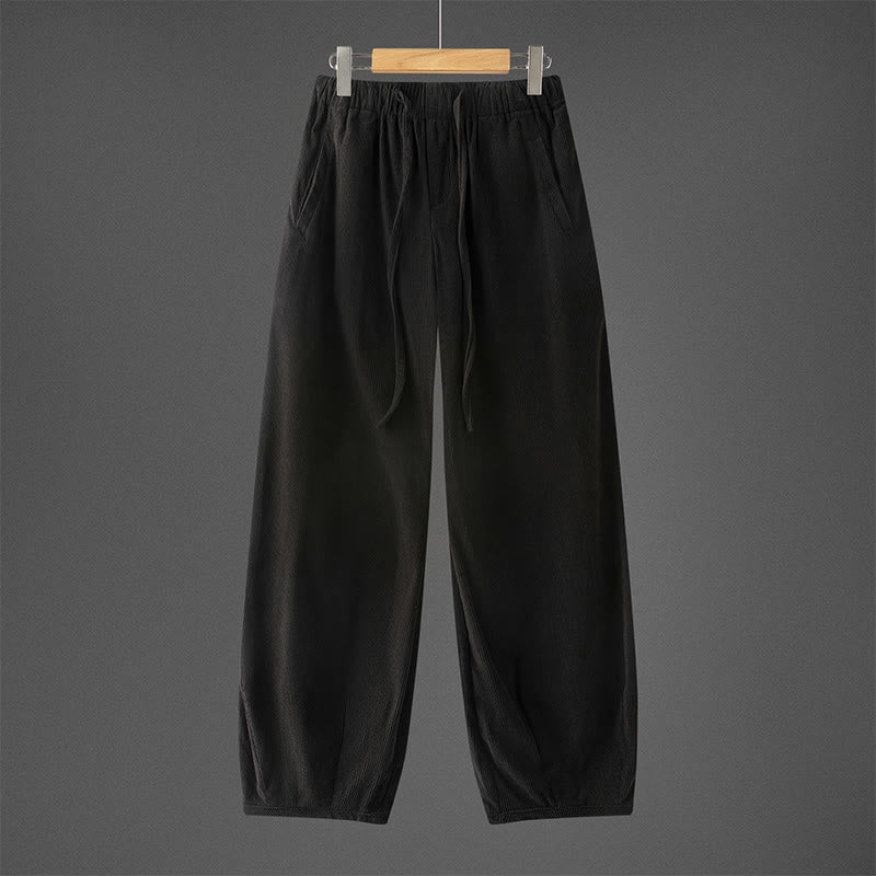Buddha Stones Winter Men's Drawstring Plain Elastic Waistband Design Corduroy Pants With Pockets - Black - US/UK/AU46，EU56 (5XL) - image 8