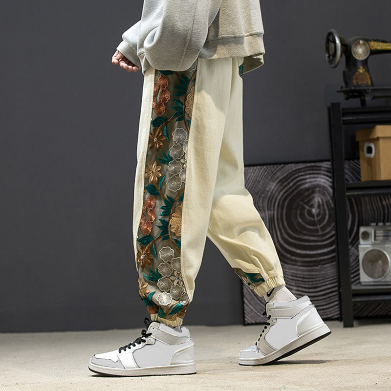 Buddha Stones Spring Men's Embroidered Flower Pattern Patchwork Cotton Pants With Pockets - LemonChiffon - US/UK/AU46，EU56 (5XL) - image 20