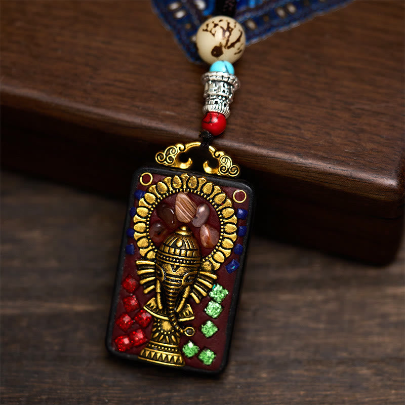 Buddha Stones Tibetan Ganesh Ganpati Elephant Ebony Wood Rope Peace Necklace Pendant - image 21