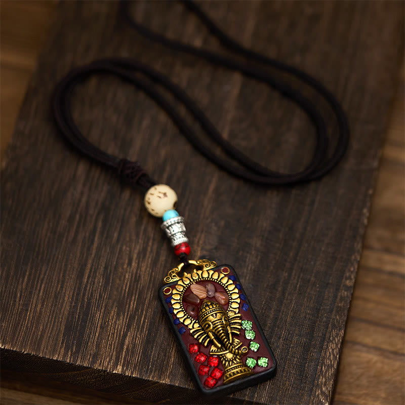 Buddha Stones Tibetan Ganesh Ganpati Elephant Ebony Wood Rope Peace Necklace Pendant - image 22