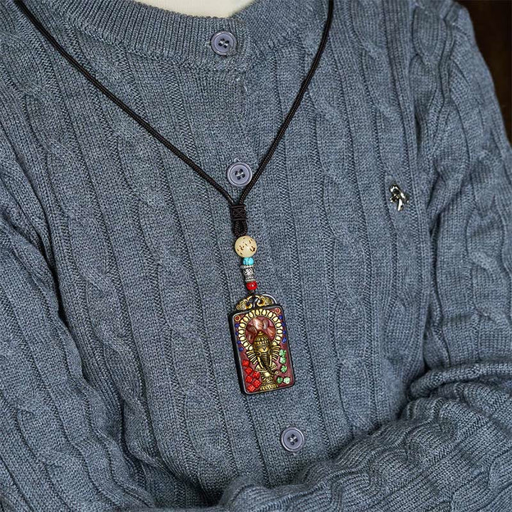 Buddha Stones Tibetan Ganesh Ganpati Elephant Ebony Wood Rope Peace Necklace Pendant - image 23