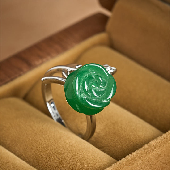 Buddha Stones Rose Green Jasper Copper Plated Silver Adjustable Balance Ring - Green Jasper(Adjustable) - image 0
