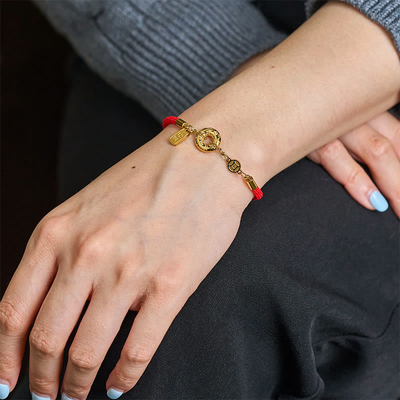 Buddha Stones Peace Buckle Attract Fortune Charm Titanium Steel Red String Connection Bracelet - image 4