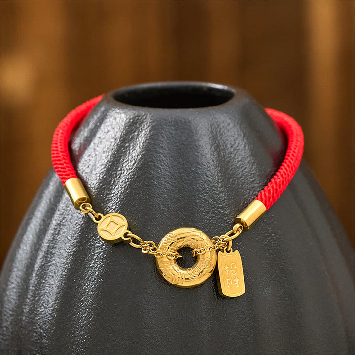 Buddha Stones Peace Buckle Attract Fortune Charm Titanium Steel Red String Connection Bracelet - image 3