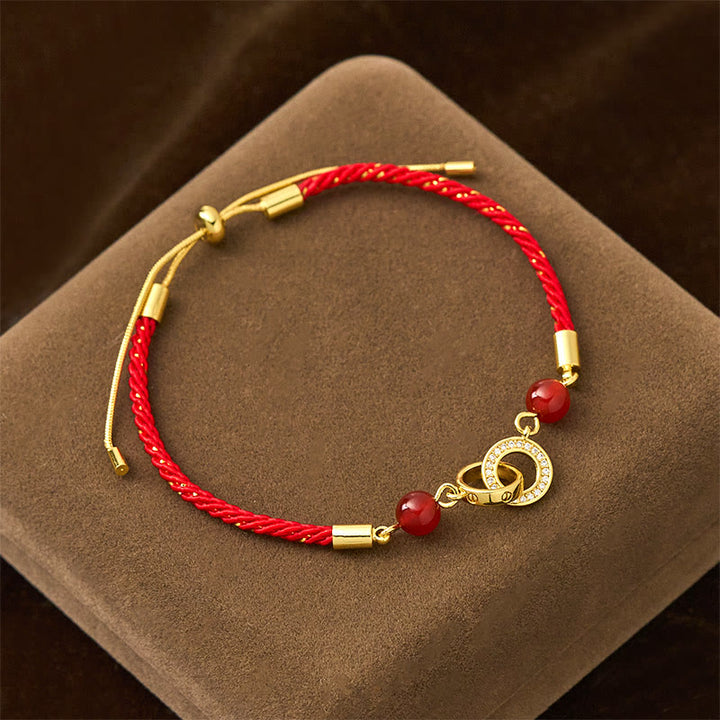 Buddha Stones Connected Peace Buckles Copper Plated Gold Red String Protection Bracelet - Red String(Wrist Circumference: 14-22cm) - image 0