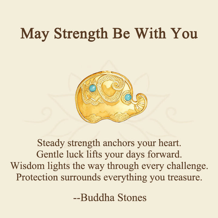 Buddha Stones "May Strength Be With You" 24k Gold Plated Brass Elephant Necklace Includes Gift Message Card - image 2