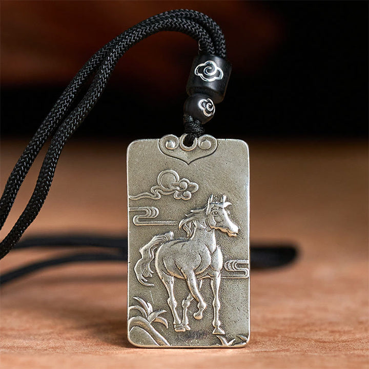 Buddha Stones Year of the Horse Chinese Zodiac Natal Buddha Copper Plated Silver Balance Necklace Pendant - image 4