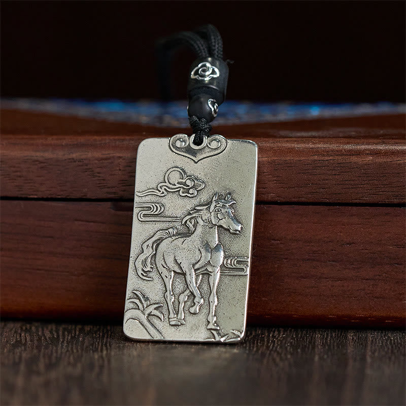 Buddha Stones Year of the Horse Chinese Zodiac Natal Buddha Copper Plated Silver Balance Necklace Pendant - image 3