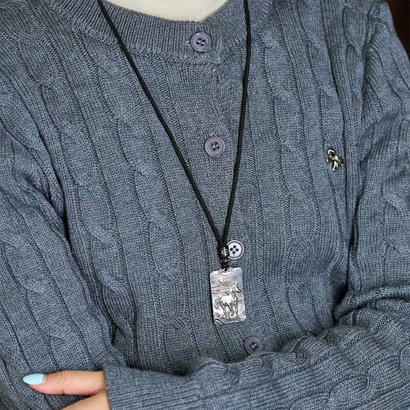 Buddha Stones Year of the Horse Chinese Zodiac Natal Buddha Copper Plated Silver Balance Necklace Pendant - image 12