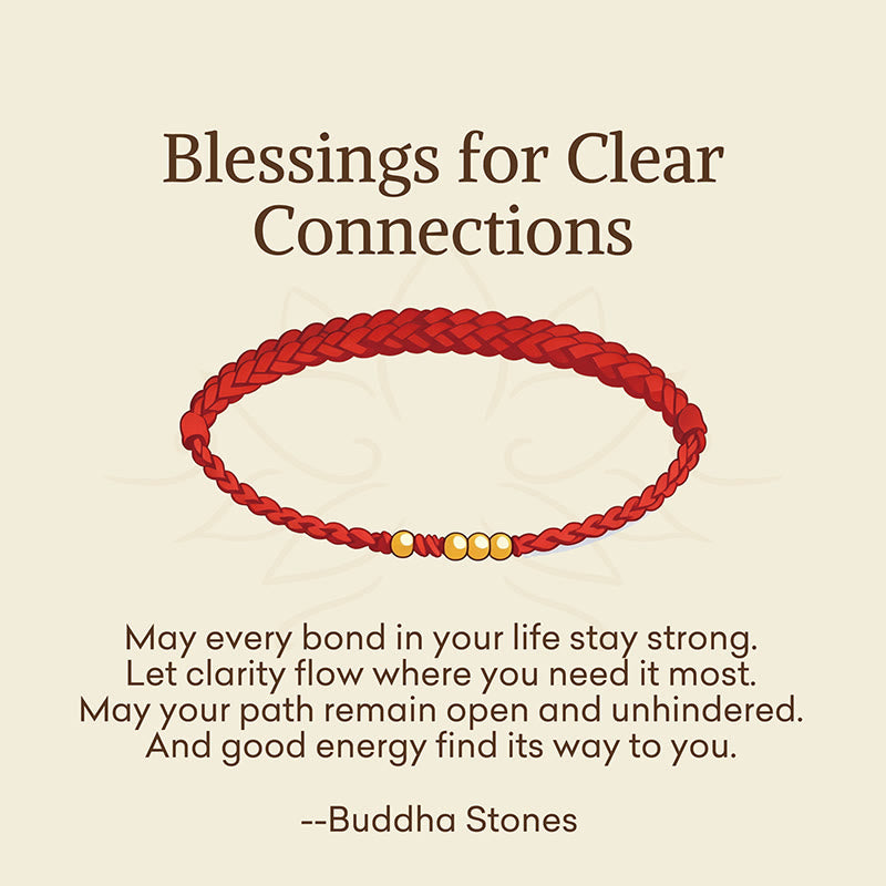 Buddha Stones "Blessings for Clear Connections" 925 Sterling Silver Plated Gold Beads Red String Bracelet Includes Gift Message Card - image 2