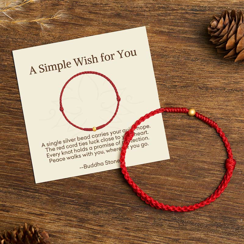 Buddha Stones "A Simple Wish for You" 925 Sterling Silver Plated Gold Single Bead Red Rope Bracelet Anklet Includes Gift Message Card - Anklet(Circumference 18-30cm) - Red - Standard Gift Box - image 14