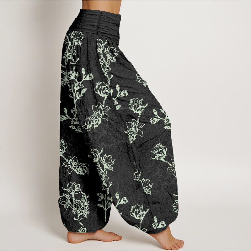 Buddha Stones Cotton Simple Flower Bud Pattern Women's Elastic Waist Harem Pants - image 7