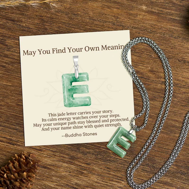 Buddha Stones "May You Find Your Own Meaning" Natural A-Z Letter Jade Titanium Steel Chain Necklace Includes Gift Message Card - E - Titanium Steel Chain(One Pendant) - Standard Gift Box - image 27
