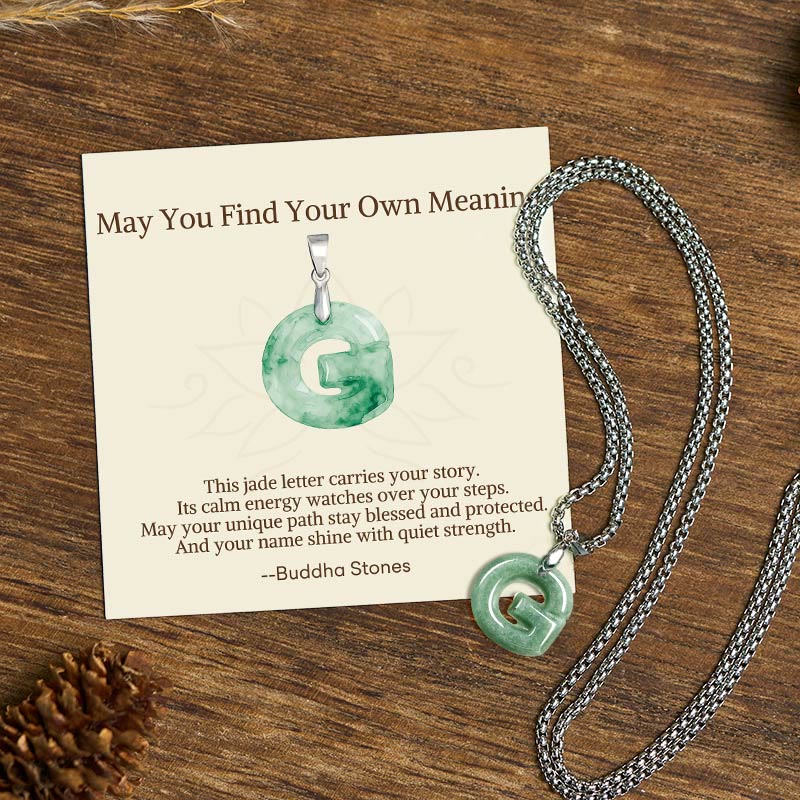 Buddha Stones "May You Find Your Own Meaning" Natural A-Z Letter Jade Titanium Steel Chain Necklace Includes Gift Message Card - G - Titanium Steel Chain(One Pendant) - Standard Gift Box - image 35