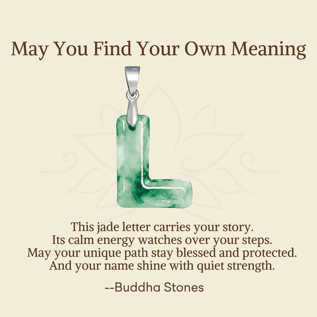 Buddha Stones "May You Find Your Own Meaning" Natural A-Z Letter Jade Titanium Steel Chain Necklace Includes Gift Message Card - image 57