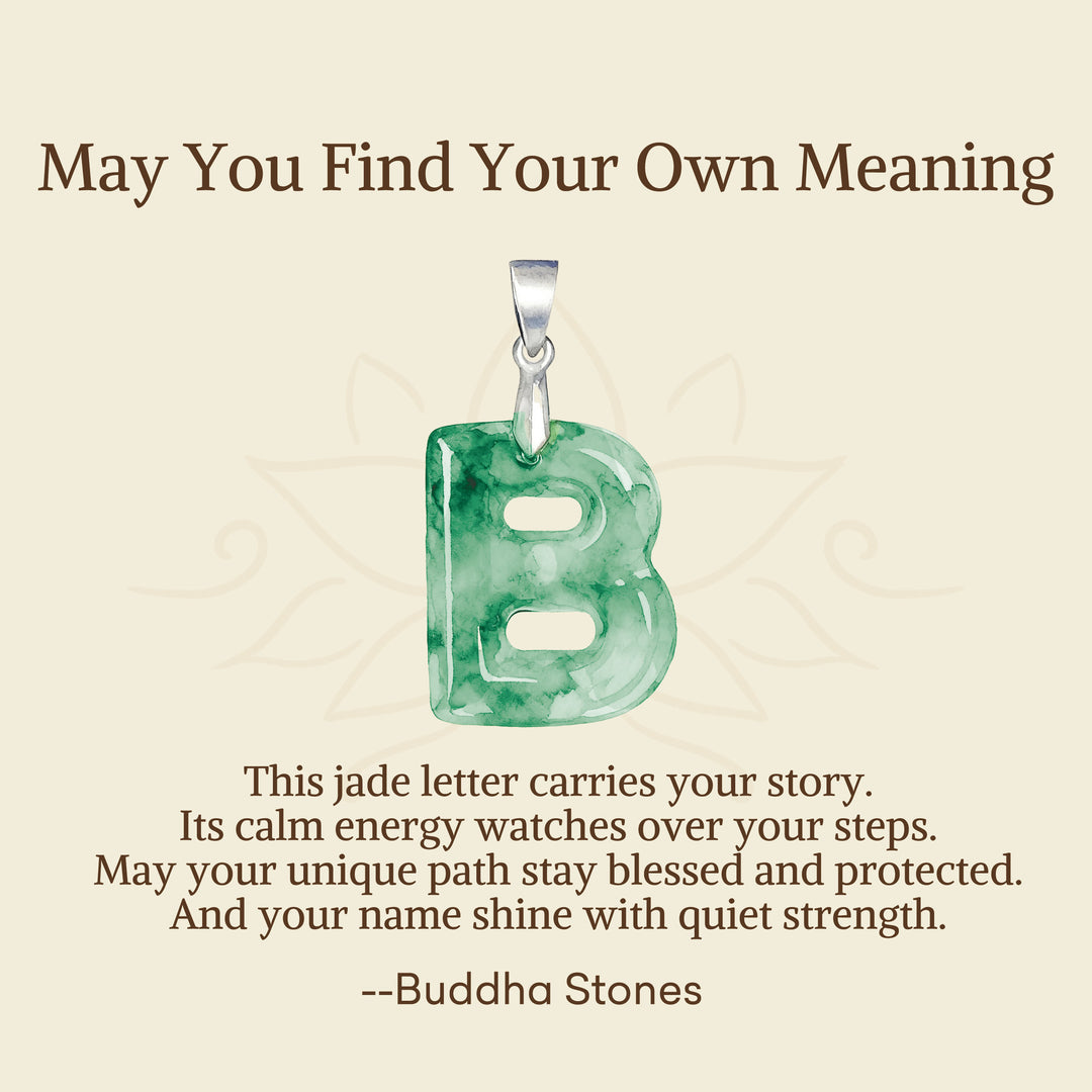 Buddha Stones "May You Find Your Own Meaning" Natural A-Z Letter Jade Titanium Steel Chain Necklace Includes Gift Message Card - image 14