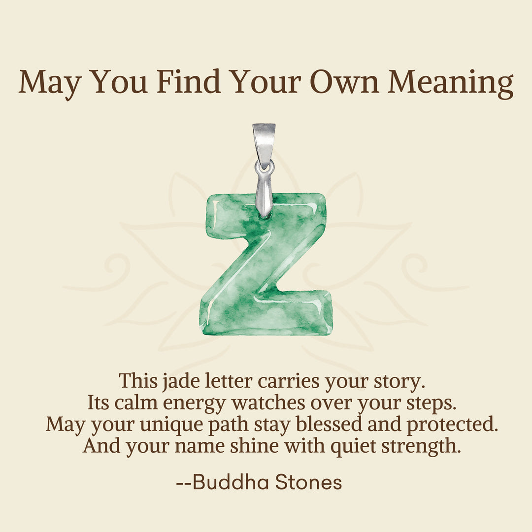 Buddha Stones "May You Find Your Own Meaning" Natural A-Z Letter Jade 925 Sterling Silver Chain Necklace Includes Gift Message Card - image 122