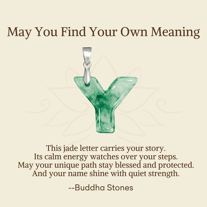 Buddha Stones "May You Find Your Own Meaning" Natural A-Z Letter Jade 925 Sterling Silver Chain Necklace Includes Gift Message Card - image 118