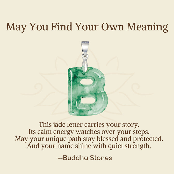 Buddha Stones "May You Find Your Own Meaning" Natural A-Z Letter Jade 925 Sterling Silver Chain Necklace Includes Gift Message Card - image 20