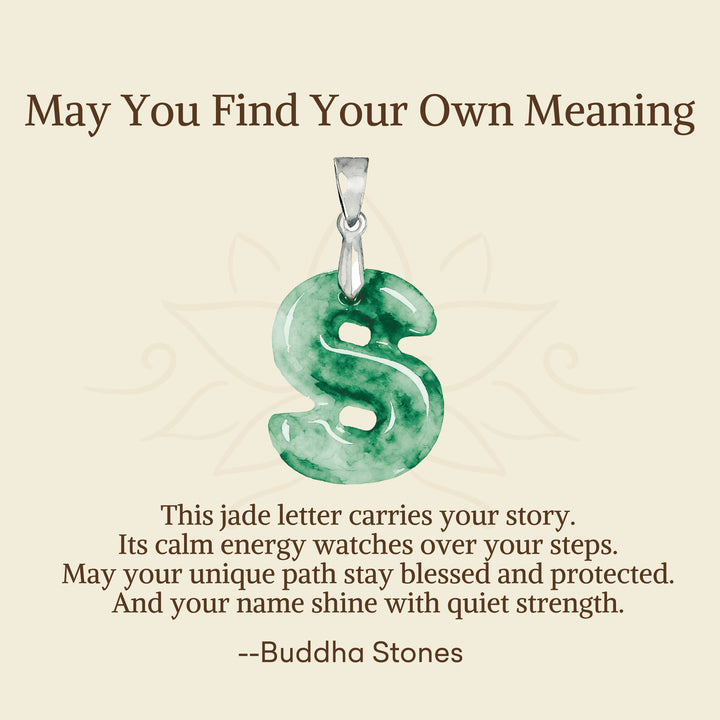 Buddha Stones "May You Find Your Own Meaning" Natural A-Z Letter Jade Titanium Steel Chain Necklace Includes Gift Message Card - image 85