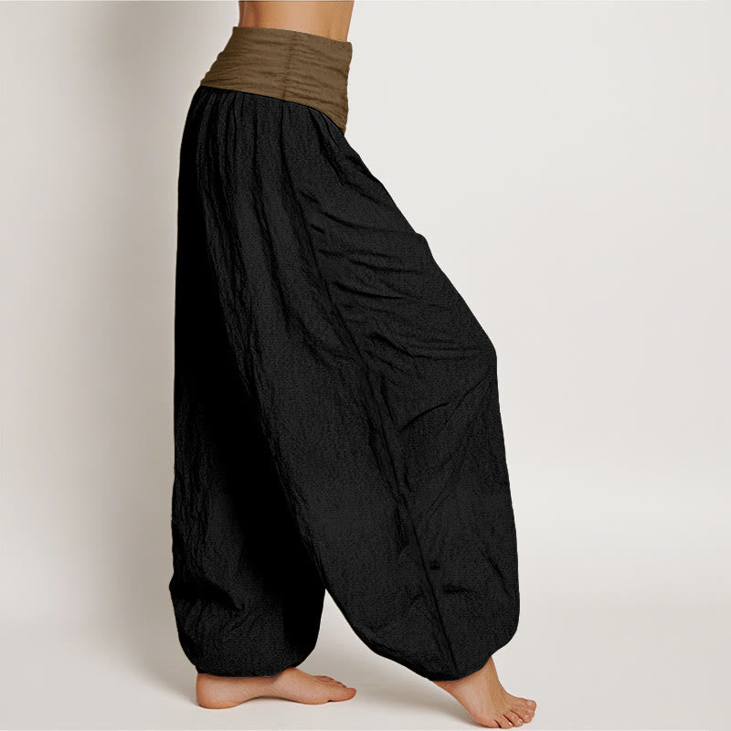 Buddha Stones Cotton Black Green Tan Solid Color Women's Elastic Waist Harem Pants - image 2