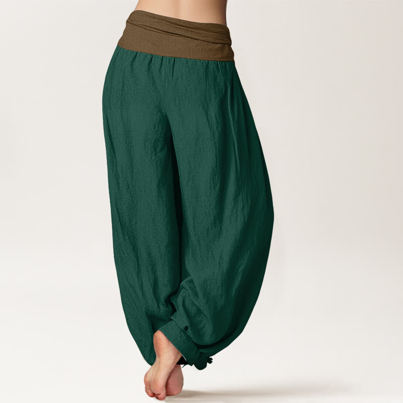Buddha Stones Cotton Black Green Tan Solid Color Women's Elastic Waist Harem Pants - image 6