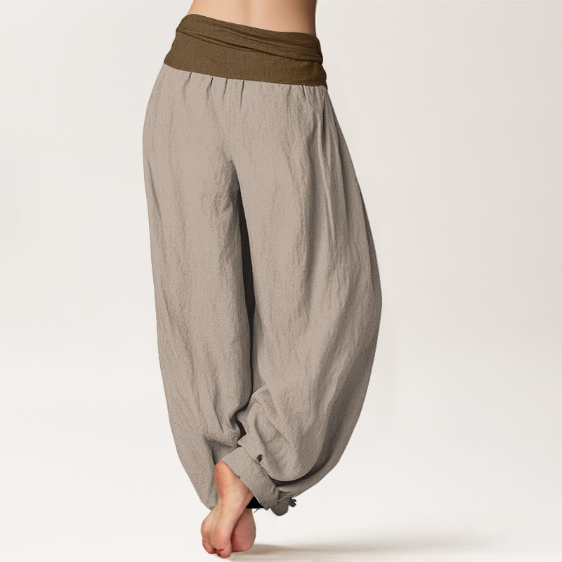Buddha Stones Cotton Black Green Tan Solid Color Women's Elastic Waist Harem Pants - image 9