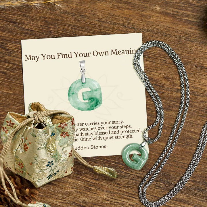 Buddha Stones "May You Find Your Own Meaning" Natural A-Z Letter Jade Titanium Steel Chain Necklace Includes Gift Message Card - G - Titanium Steel Chain(One Pendant) - Deluxe Gift Bag (+$9.59) - image 38