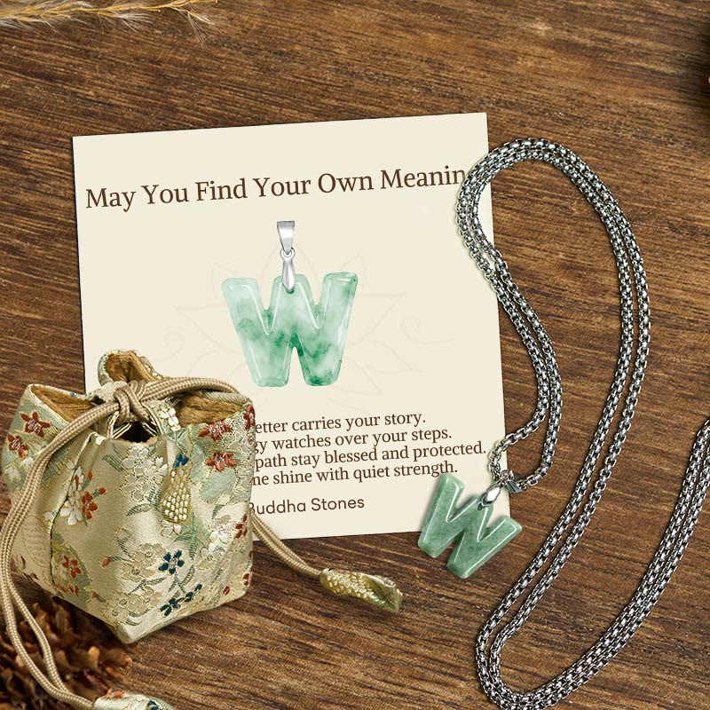 Buddha Stones "May You Find Your Own Meaning" Natural A-Z Letter Jade Titanium Steel Chain Necklace Includes Gift Message Card - W - Titanium Steel Chain(One Pendant) - Deluxe Gift Bag (+$9.59) - image 102