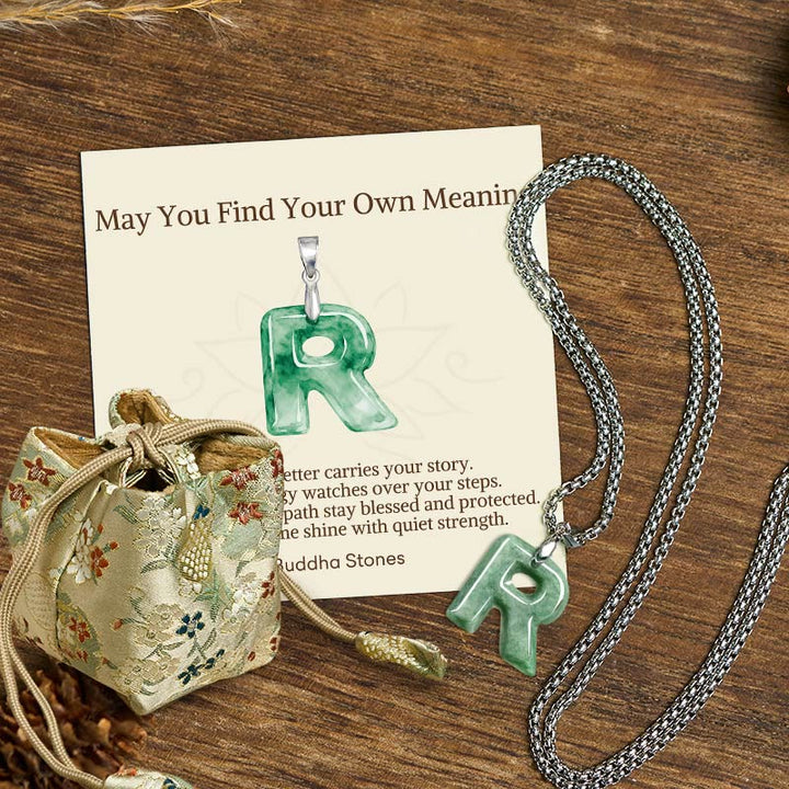 Buddha Stones "May You Find Your Own Meaning" Natural A-Z Letter Jade Titanium Steel Chain Necklace Includes Gift Message Card - R - Titanium Steel Chain(One Pendant) - Deluxe Gift Bag (+$9.59) - image 82