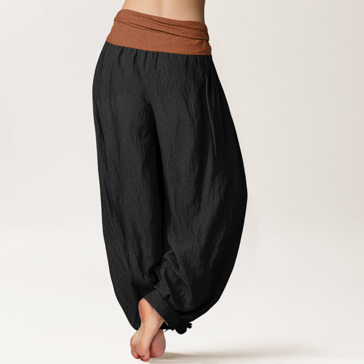 Buddha Stones Cotton Green Black Brown Red Solid Color Women's Elastic Waist Harem Pants - image 6