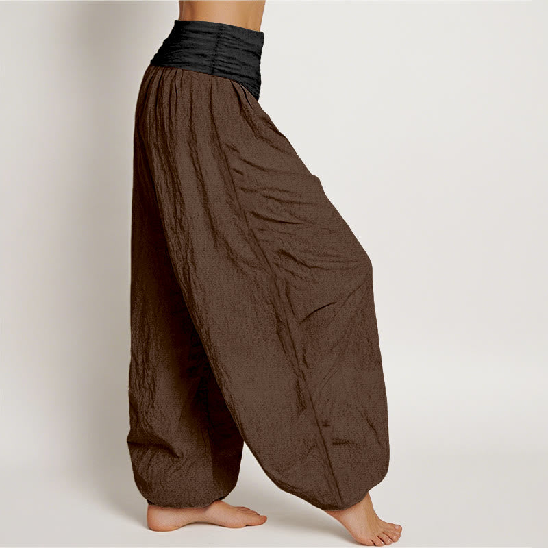 Buddha Stones Cotton Green Black Brown Red Solid Color Women's Elastic Waist Harem Pants - image 10