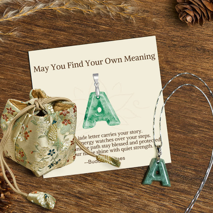 Buddha Stones "May You Find Your Own Meaning" Natural A-Z Letter Jade Titanium Steel Chain Necklace Includes Gift Message Card - image 122