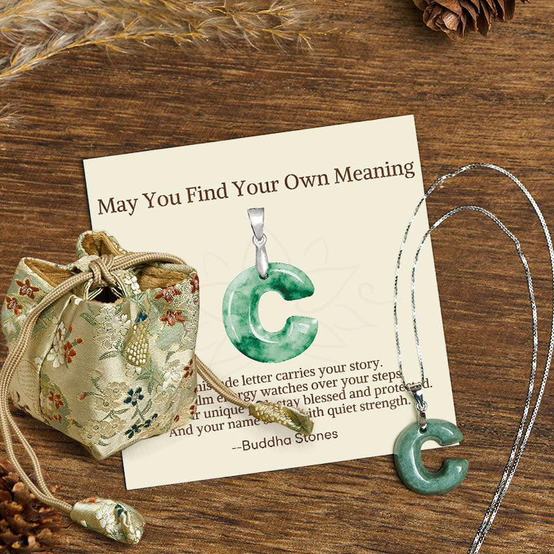Buddha Stones "May You Find Your Own Meaning" Natural A-Z Letter Jade 925 Sterling Silver Chain Necklace Includes Gift Message Card - C - Titanium Steel Chain&Silver Chain(One Pendant) - Deluxe Gift Bag (+$9.59) - image 29