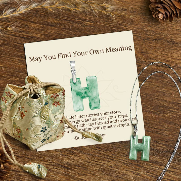 Buddha Stones "May You Find Your Own Meaning" Natural A-Z Letter Jade 925 Sterling Silver Chain Necklace Includes Gift Message Card - H - Titanium Steel Chain&Silver Chain(One Pendant) - Deluxe Gift Bag (+$9.59) - image 51