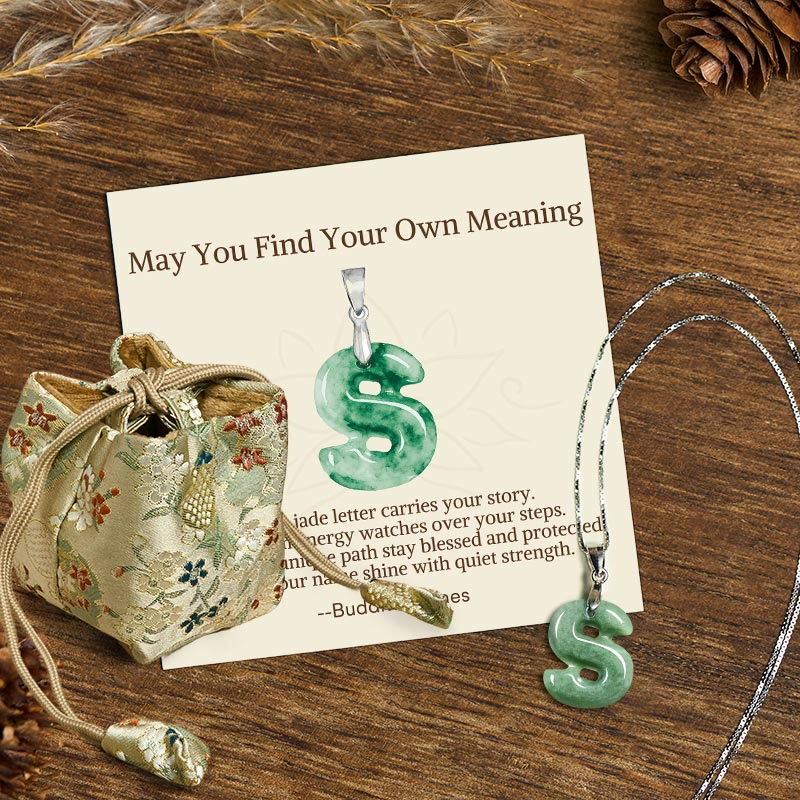 Buddha Stones "May You Find Your Own Meaning" Natural A-Z Letter Jade 925 Sterling Silver Chain Necklace Includes Gift Message Card - S - Titanium Steel Chain&Silver Chain(One Pendant) - Deluxe Gift Bag (+$9.59) - image 95