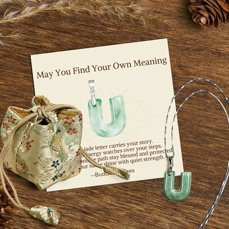 Buddha Stones "May You Find Your Own Meaning" Natural A-Z Letter Jade Titanium Steel Chain Necklace Includes Gift Message Card - image 191