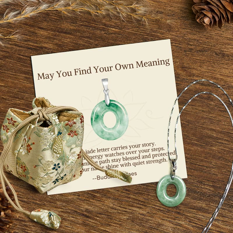Buddha Stones "May You Find Your Own Meaning" Natural A-Z Letter Jade Titanium Steel Chain Necklace Includes Gift Message Card - image 173